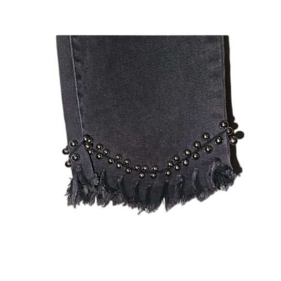 Forever 21 Women's Faded Black Jeans With Silver Beads At Frayed Bottom Sz 26 - Picture 3 of 4